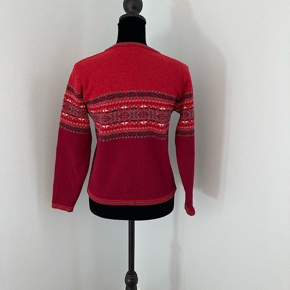 GAP Vintage V-Neck Fair Isle Lambswool Pullover Long-Sleeve Red Sweater Size S - Picture 6 of 10